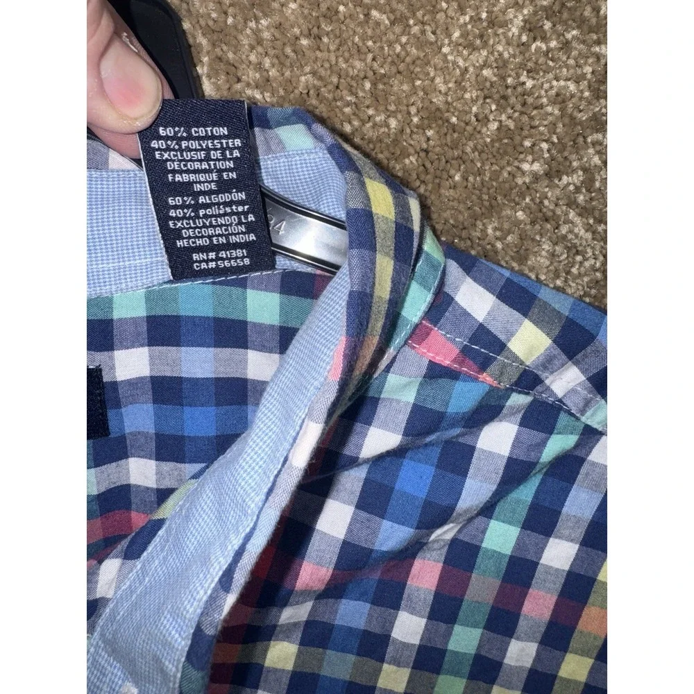 Chaps Easy Care Button Down Shirt‎ Mens 2XLT Multicolor Plaid Long Sleeve Preppy